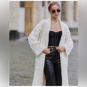 Cocogio Ivory Cable-knit Maxi Wool blend cardigan Size Large